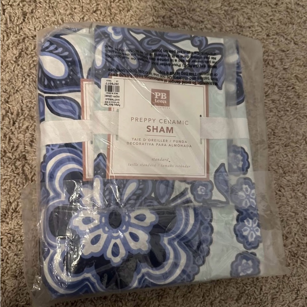 Pottery Barn Teen Preppy Ceramic Duvet Cover and Sham in Blue and White - Picture 2 of 2